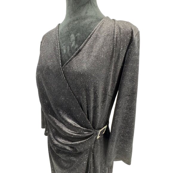 Anne Klein Faux Wrap Glitter Velvet Dress Black Size‎ 10 Elegant Party Evening - Picture 1 of 7